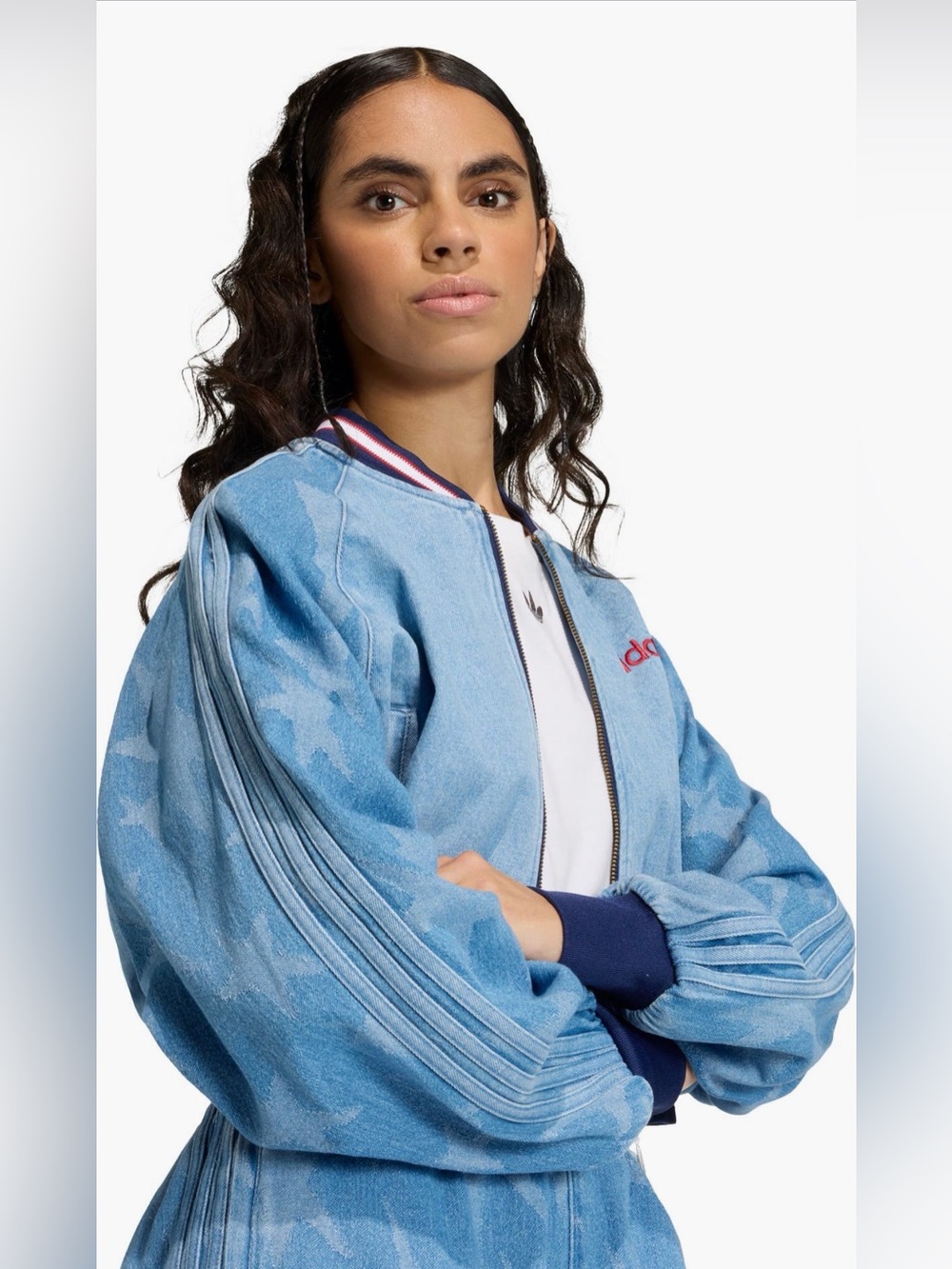 NWT adidas Originals SST Denim Graphic Varsity Bomber Jacket - Picture 2 of 8